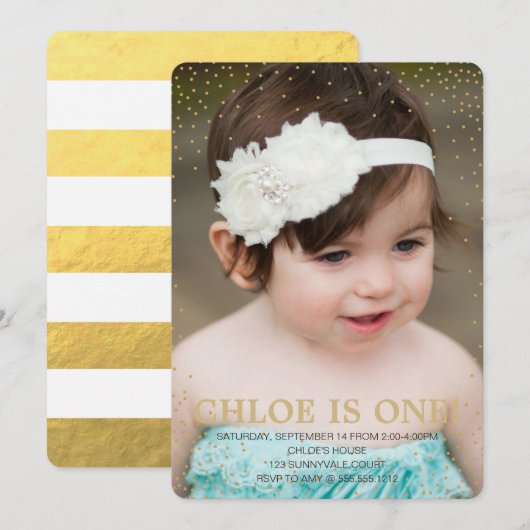 CONFETTI eerste verjaardag Kaart (Voorkant / Achterkant)