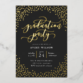 Confetti Elegant Script Graduation Party Folie Inv Folie Uitnodiging