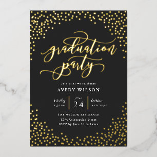 Confetti Elegant Script Graduation Party Folie Inv Folie Uitnodiging