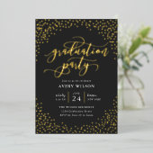 Confetti Elegant Script Graduation Party Folie Inv Folie Uitnodiging (Staand Voorkant)