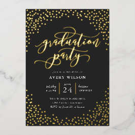 Confetti Elegant Script Graduation Party Folie Inv Uitnodiging