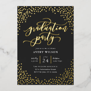 Confetti Elegant Script Graduation Party Folie Inv Uitnodiging