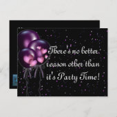 Confetti en paarse ballonnen feest uitnodiging (Voorkant / Achterkant)