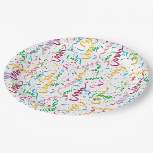 Confetti en Streamers vieren verjaardagsfeest Papieren Bordje (Gekanteld)