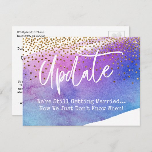 Confetti en Waterverf uitgesteld bruiloft update Briefkaart (Voorkant / Achterkant)