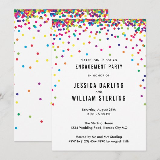 Confetti Engagement Party | Fun Rainbow Kaart (Voorkant / Achterkant)