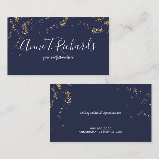 confetti (faux gouden stippen) handgeschreven naam visitekaartje (Voorkant / Achterkant)