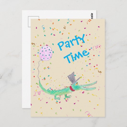 Confetti Feest krokodil groen beige Briefkaart (Voorkant / Achterkant)