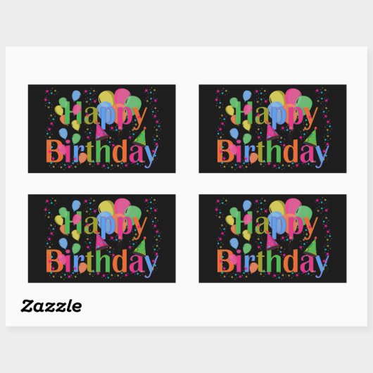 Confetti, Feest Petten & Ballonnen Verjaardag Zwar Rechthoekige Sticker (Vel)