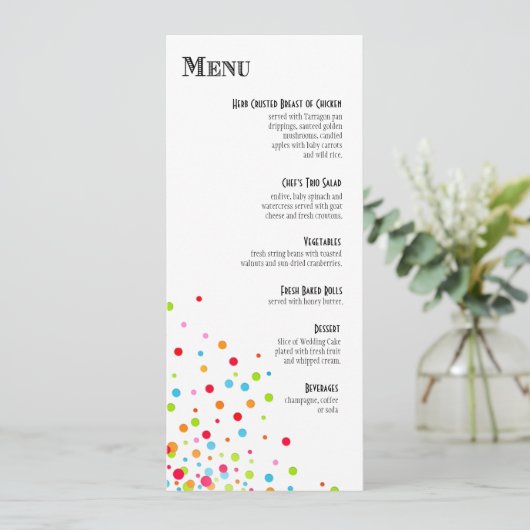 Confetti Feestdiner Menu Kaart (Staand voorkant)