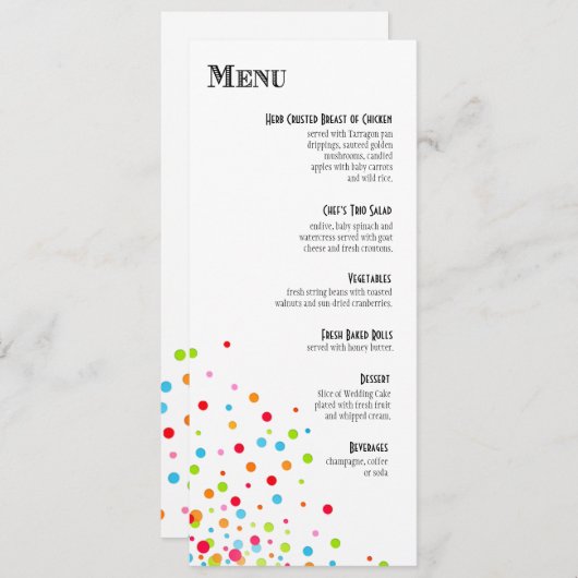 Confetti Feestdiner Menu Kaart (Voorkant / Achterkant)