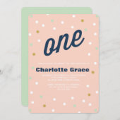 Confetti First Birthday Invitation Kaart (Voorkant / Achterkant)