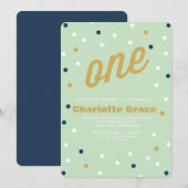 Confetti First Birthday Invitation Kaart (Voorkant / Achterkant)