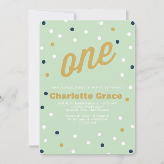 Confetti First Birthday Invitation Kaart (Voorkant)