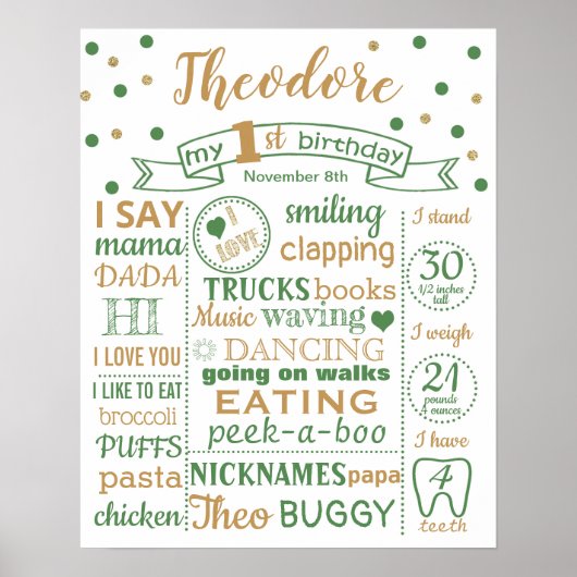 Confetti First Birthday Party sign poster banner (Voorkant)