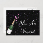 Confetti, Fles Champagne Uitnodigingskaart Uitnodiging Briefkaart (Voorkant / Achterkant)