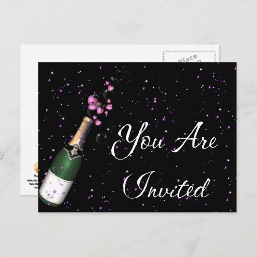 Confetti, Fles Champagne Uitnodigingskaart Uitnodiging Briefkaart (Voorkant / Achterkant)
