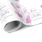 Confetti flower petals roze blauwe bruiloft cadeaupapier (Rol Hoek)