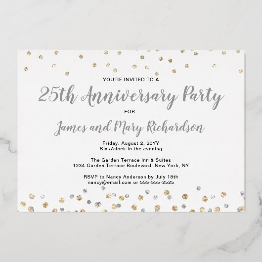 Confetti Fotocollage 25e Jubileum Party Folie Uitnodiging (Achterkant)