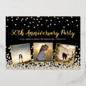Confetti-fotocollage 50e verjaardagsfeestje folie uitnodiging (Voorkant)