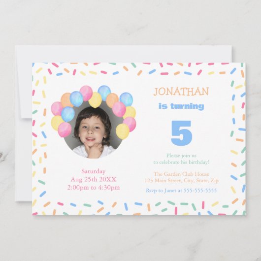 Confetti Frame Balloon Arch Photo Birthday Kaart (Voorkant)