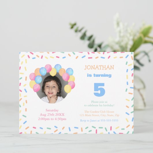 Confetti Frame Balloon Arch Photo Birthday Kaart (Staand voorkant)