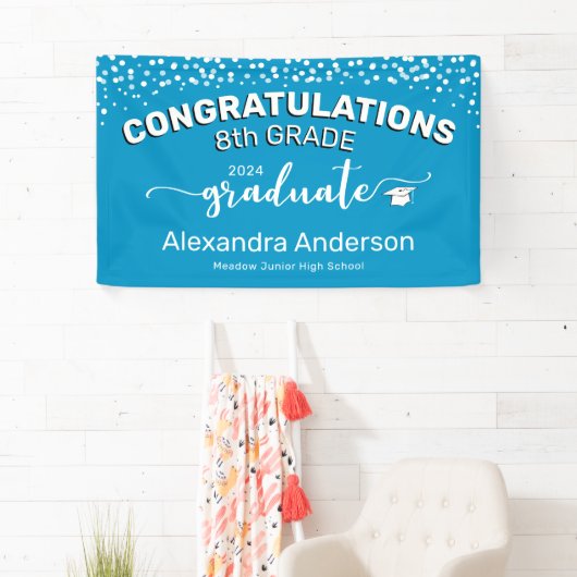 Confetti Gefeliciteerd, 8e graad Afstuderen blauw Spandoek (Insitu)
