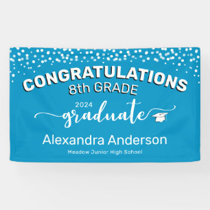 Confetti Gefeliciteerd, 8e graad Afstuderen blauw Spandoek