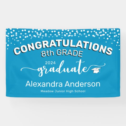 Confetti Gefeliciteerd, 8e graad Afstuderen blauw Spandoek (Horizontaal)