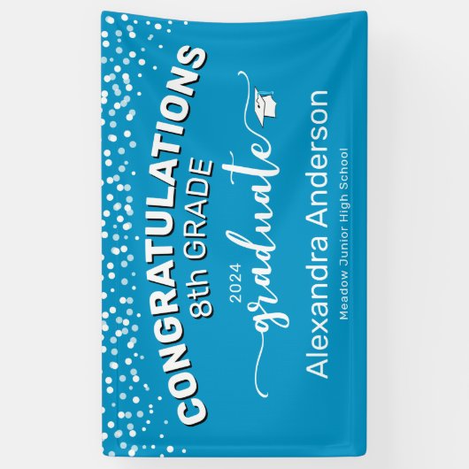 Confetti Gefeliciteerd, 8e graad Afstuderen blauw Spandoek (Verticaal)
