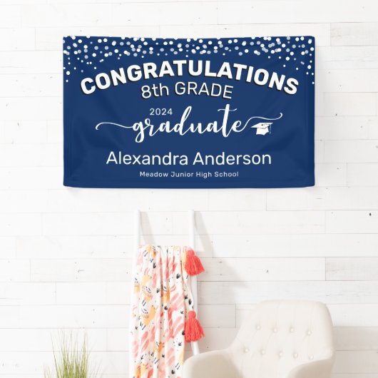 Confetti Gefeliciteerd, 8e graad Afstuderen blauw Spandoek (Insitu)