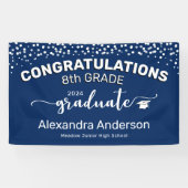 Confetti Gefeliciteerd, 8e graad Afstuderen blauw Spandoek (Horizontaal)