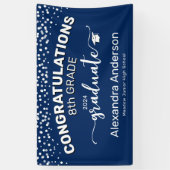 Confetti Gefeliciteerd, 8e graad Afstuderen blauw Spandoek (Verticaal)