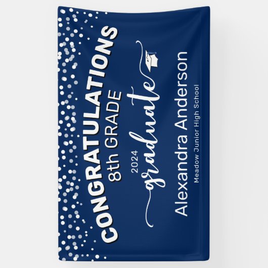 Confetti Gefeliciteerd, 8e graad Afstuderen blauw Spandoek (Verticaal)