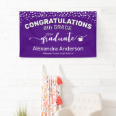 Confetti gefeliciteerd 8e graad Afstuderen Paars Spandoek (Insitu)