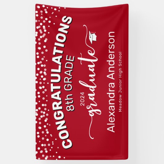 Confetti Gefeliciteerd 8e graad Afstuderen Rood Ba Spandoek (Verticaal)