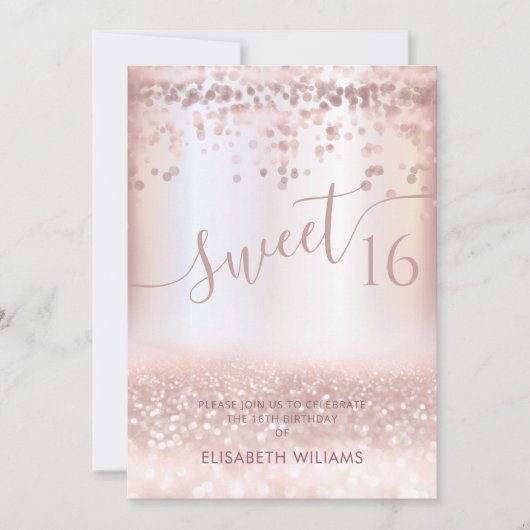 Confetti Girly roos Gold glittery ombre Invitat Kaart (Voorkant)
