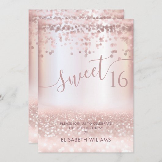 Confetti Girly roos Gold glittery ombre Invitat Kaart (Voorkant / Achterkant)