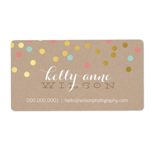CONFETTI GLAMOROUS schattig goud folie koraal mint Etiket (Voorkant)