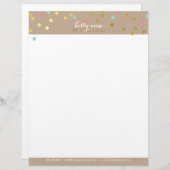 CONFETTI GLAMOROUS schattig goud folie koraal mint Persoonlijk Briefhoofd (Voorkant / Achterkant)