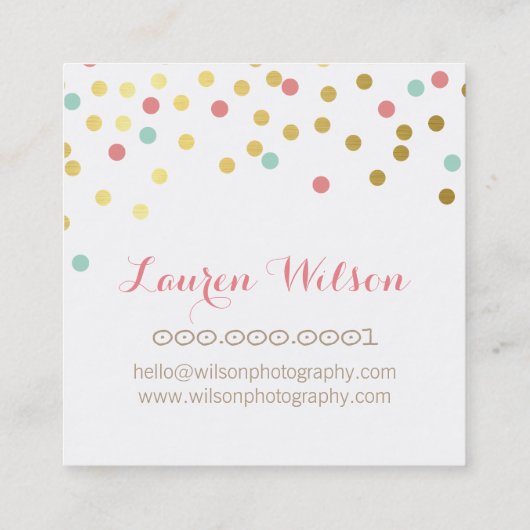 CONFETTI GLAMOROUS schattig goud folie koraal mint Vierkante Visitekaartje (Achterkant)