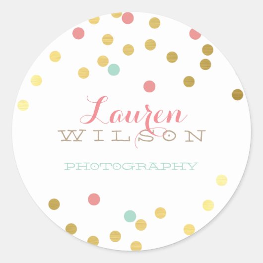 CONFETTI GLAMOROUS schattig goud folie koraal munt Ronde Sticker (Voorkant)