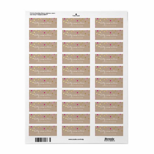 CONFETTI GLAMOROUS schattig gouden folie vet roze  Etiket (Full Sheet)