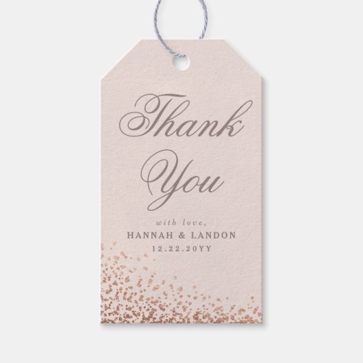 Confetti Glans Roze Goud Trouwfeest Cadeaulabel (Voorkant)