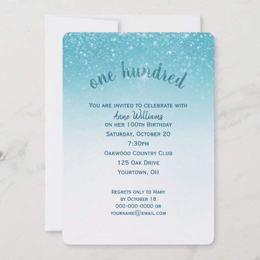 confetti glitter 100e verjaardag kaart (Voorkant)