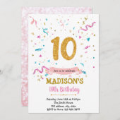 Confetti glitter 10e verjaardag uitnodiging (Voorkant / Achterkant)