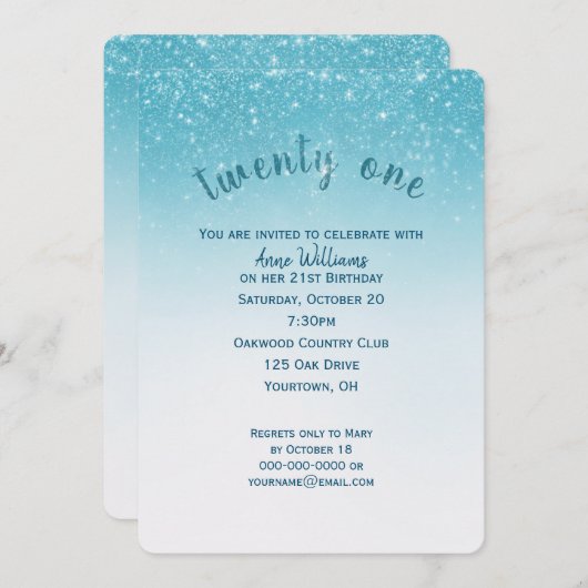 confetti glitter 21e verjaardagsfeestje kaart (Voorkant / Achterkant)