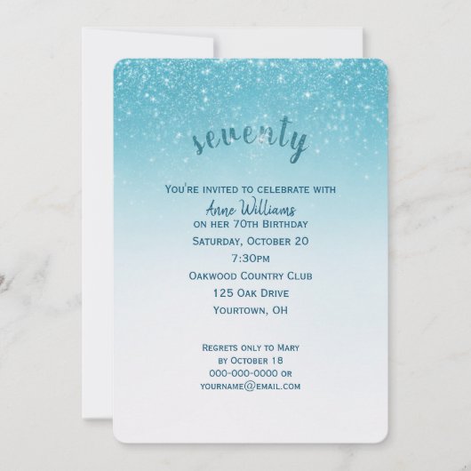 confetti glitter 70e verjaardagsfeestje kaart (Voorkant)