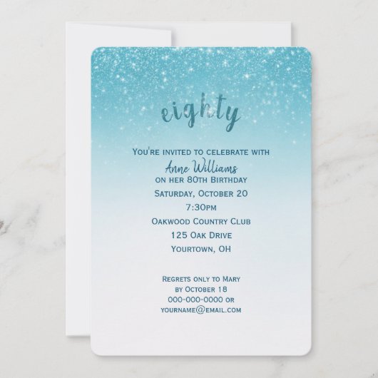 confetti glitter 80ste verjaardagsfeestje kaart (Voorkant)