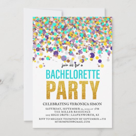 Confetti Glitter Bachelorette Party Invitation Kaart (Voorkant)